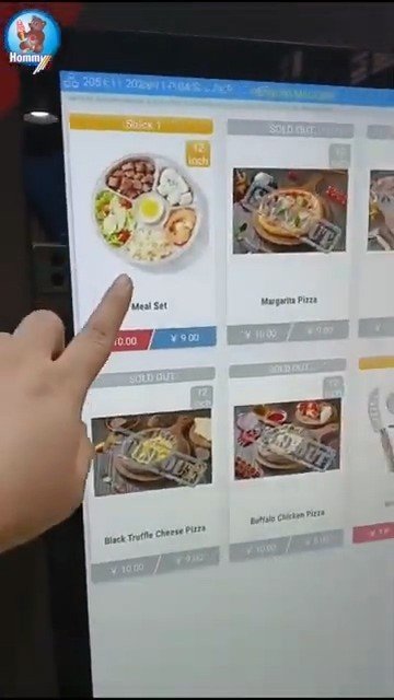 24/7 피자 사업 시작 | Hommy 무인 피자 솔루션 4 호미 터치스크린에서 식사 선택