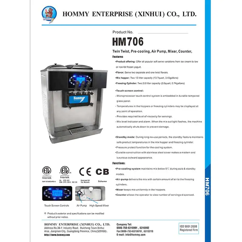 Informations sur la machine à crème glacée 2017-706 9 Informations sur la machine à glace 2017-706