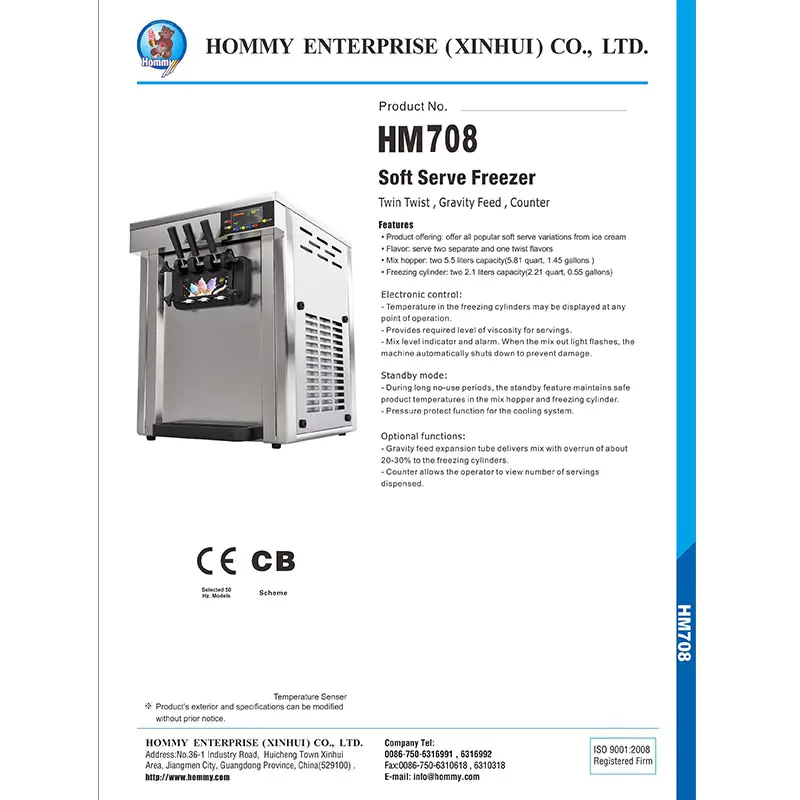 Informations sur la machine à crème glacée 2017-HM708 8 Informations sur la machine à glace 2017-HM708