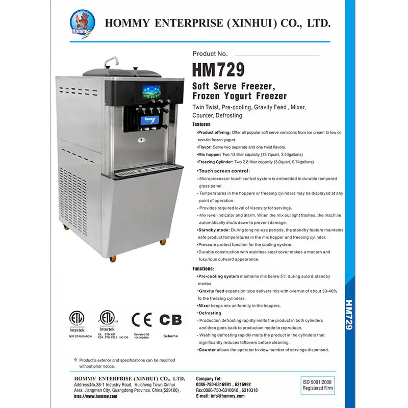 Informations sur la machine à crème glacée 2017-729 8 Informations sur la machine à glace 2017-729